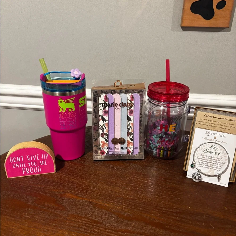 5 Piece Teacher Gift Set - Pink Small Stanley with Straw & much more! All new!